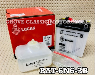 BAT-6N6-3B - 6 Volt Battery 6V - Lucas 6 Amp includes Acid Pack