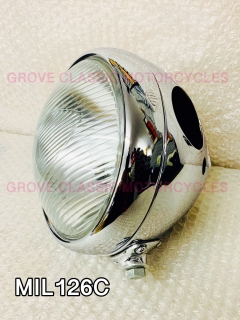 mil 6.1/2 headlamp shell rim, clip & light unit chrome finish  ( miller type )